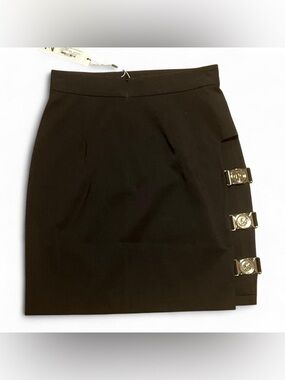 NWT Meshki Archival Black Suiting Mini Skirt - Gold Medallion Buttons